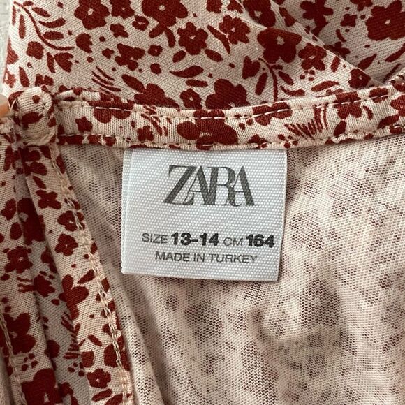 ZARA Girls Red Floral Ruffle Blouse | Size 13–14 (164 cm) | Long Sleeve Top - Picture 3 of 6